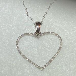 Diamond 10K Solid White Gold Heart Necklace